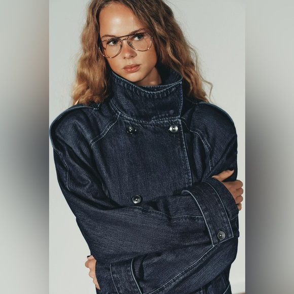 ZARA TRF BELTED DENIM MIDI JACKET - Picture 3 of 11